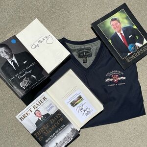 Ronald Reagan Library & Museum Collection Windbreaker, Program + 2 Signed Books
